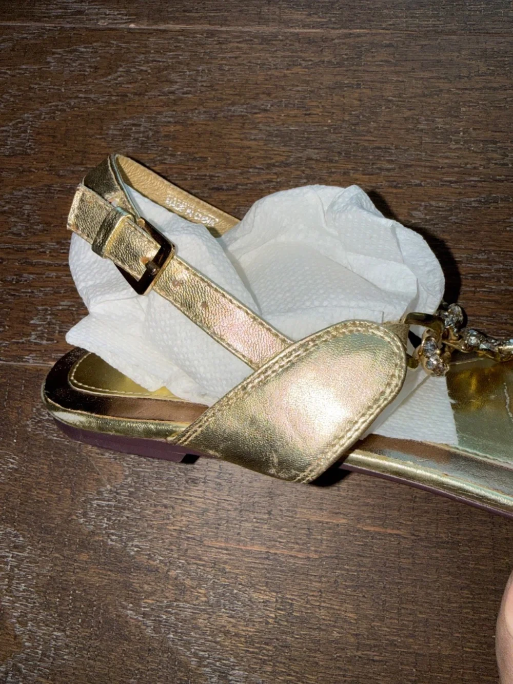 ALDO Gold Rhinestone Chain T-Strap Sandals Size 38